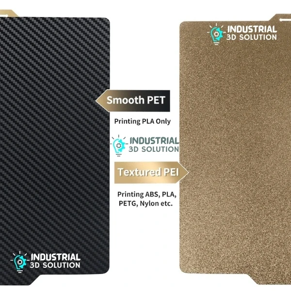 BeeLayers 257x257mm Double Sided Smooth PET and Gold Textured PEI Build Plate for Bambu Lab X1C, P1S, P1P, and A1 3D Printers.