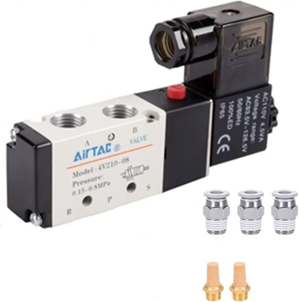 AIRTAC 4V210-08 AC 220V Single Solenoid Valve – 2-Position 5-Port Pneumatic Control Valve