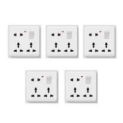 Bundle of 5 Pieces 5 Pin Multi Function Universal Wall Gang Socket - Gang Universal Socket